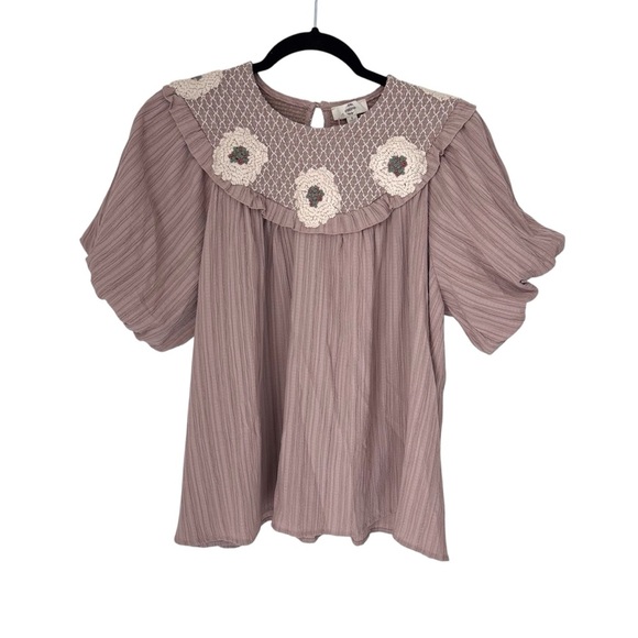 🤎Embroidery Peasant Style Puff Sleeve Blouse ENTRO Brand NWT Size S - Picture 1 of 13